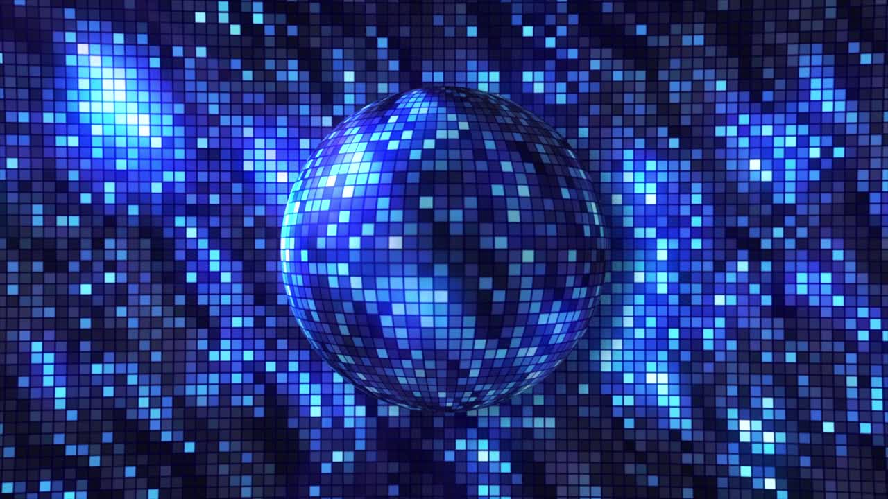 Palla da discoteca blu su uno sfondo a griglia
