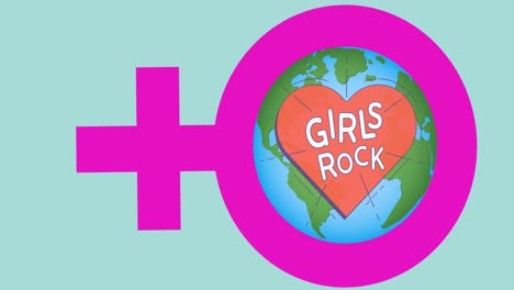 composición del texto girls rock, sobre el globo en símbolo femenino