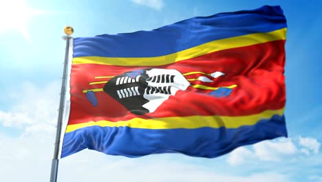 swaziland flag seamless looping 3d rendering video. beautiful textile cloth fabric loop waving