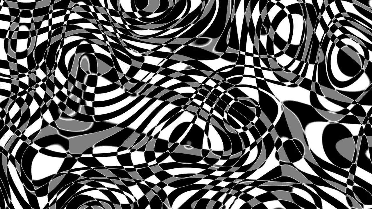 Seamless loop of abstract black and white swirling optic lines and warped geometric patterns