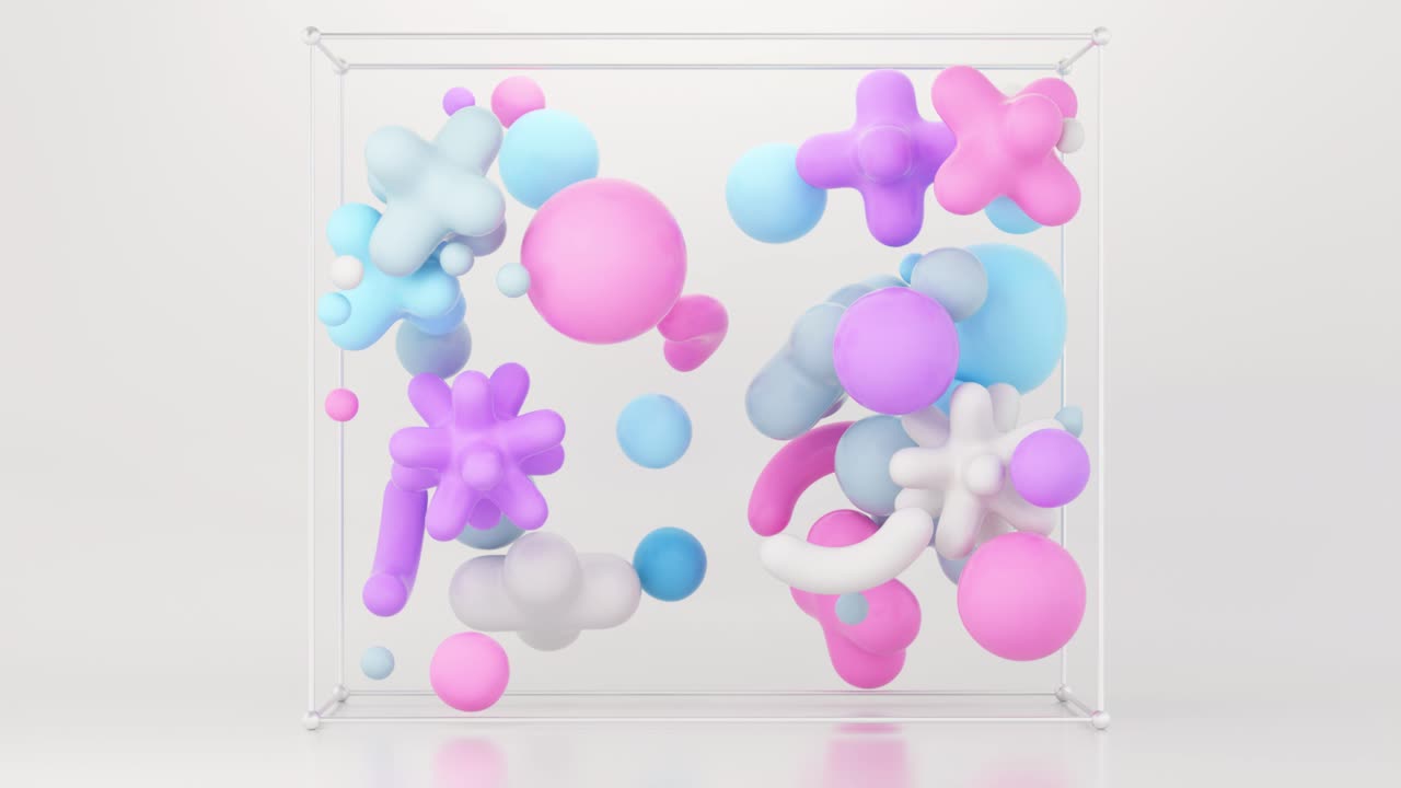 투명한 상자에 추상적인 기하학적 모양