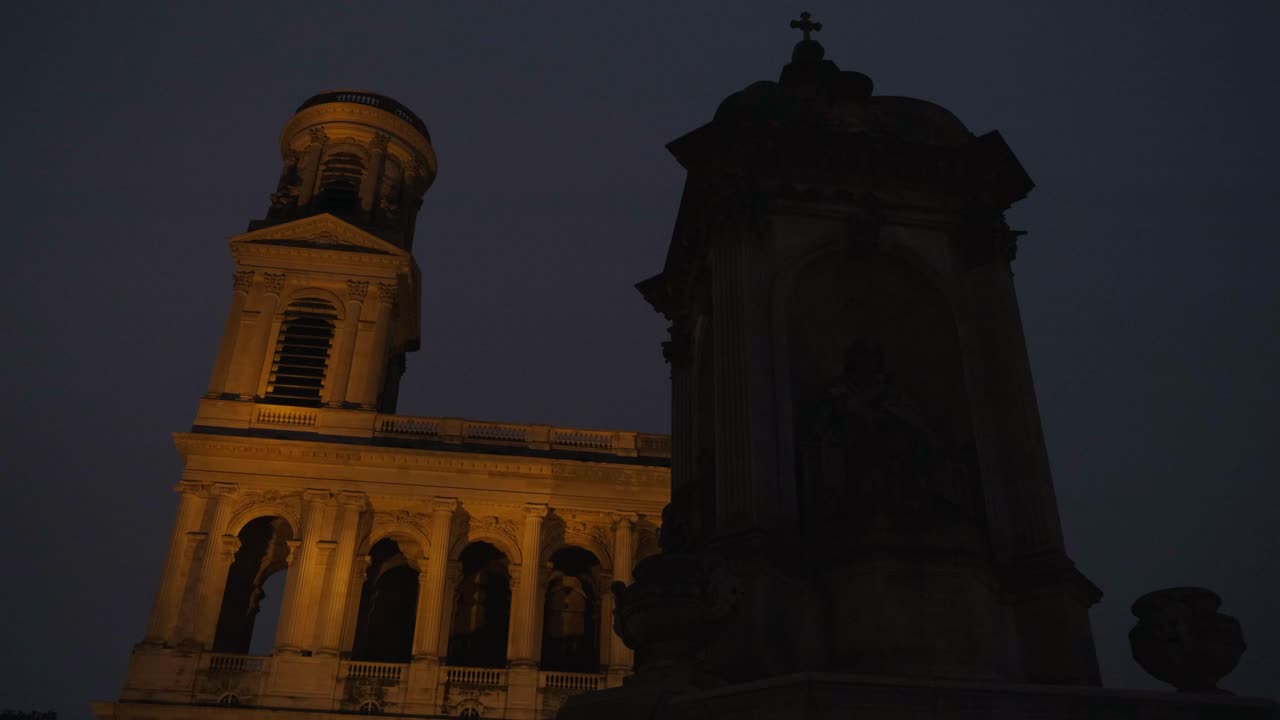 Night Shot of the Historic Fountain in Front of Saint-Sulpice Church