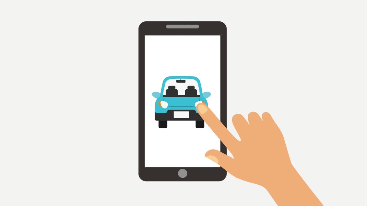 mano con teléfono inteligente comprar coche en línea