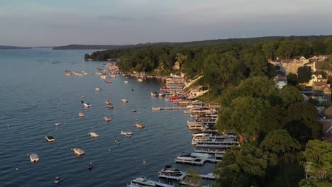 beautiful aerial of a harbor area of lake geneva, wisconsin