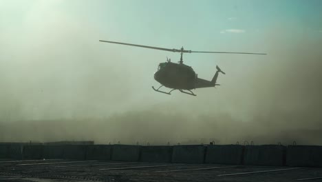 epic helicopter landing. dust. military aircraft. transportation