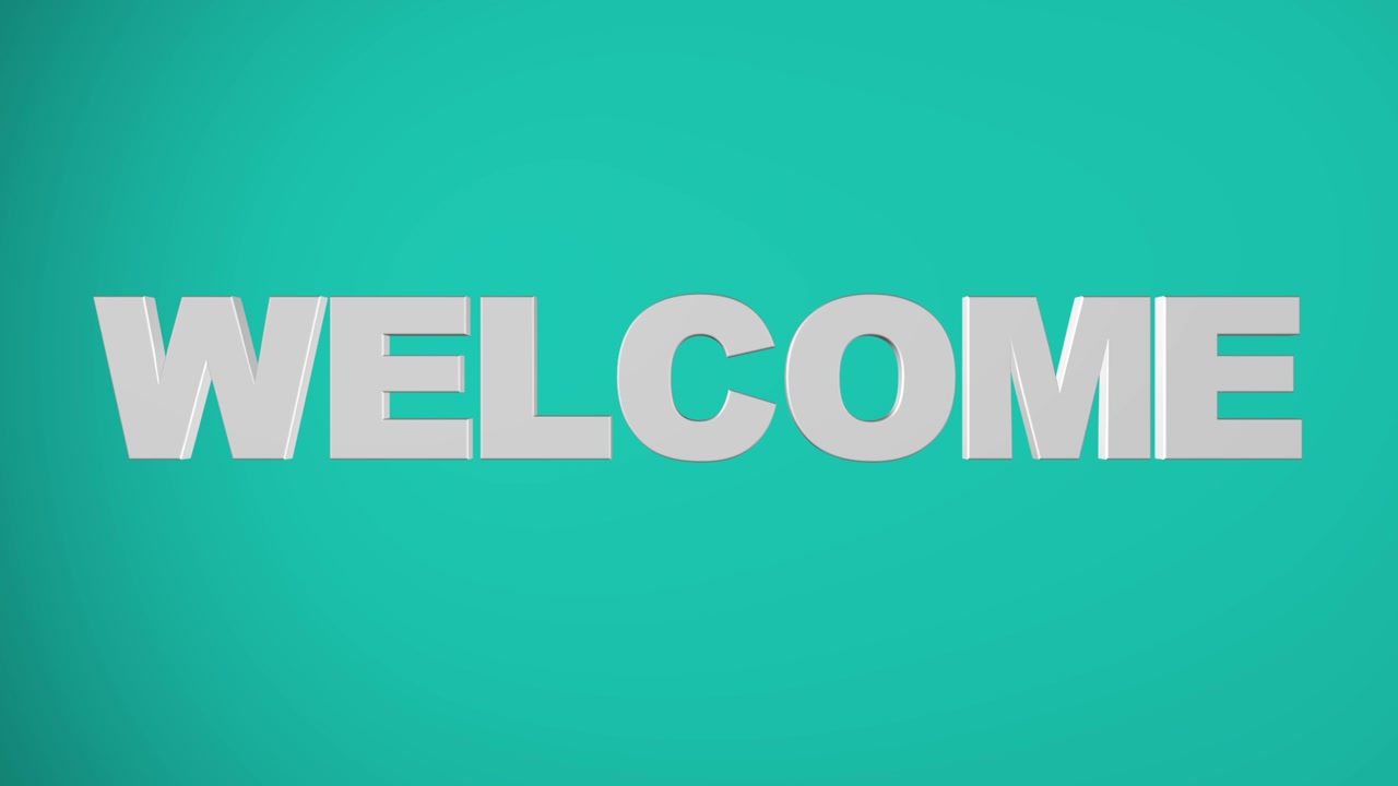 "WELCOME" 3D graphic in Cyan