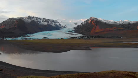 Iceland-glacier-Hvannadalshnúkur-aerial-pull-back-view-across-Skaftafell-National-Park-landscape