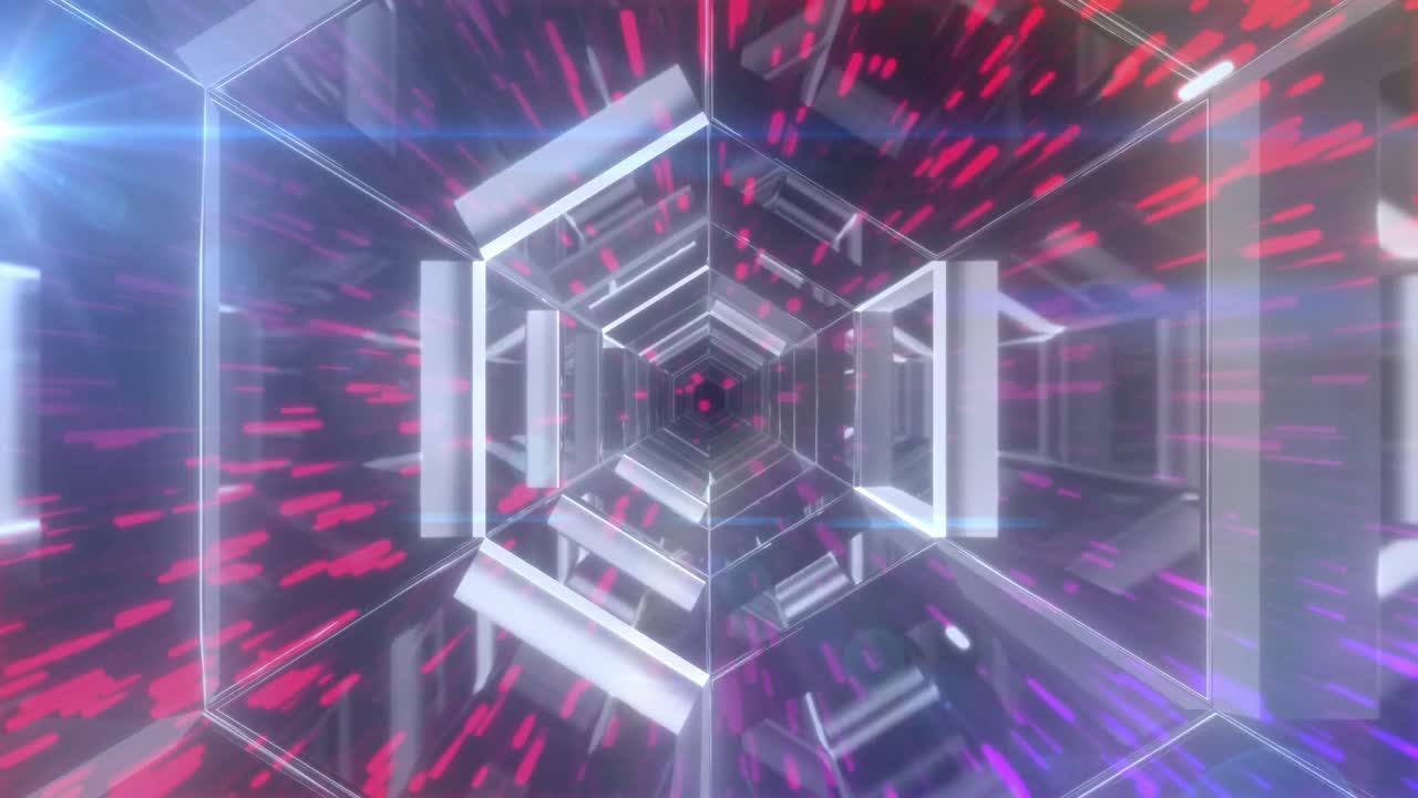 animación de senderos rojos y puntos de luz sobre el túnel digital