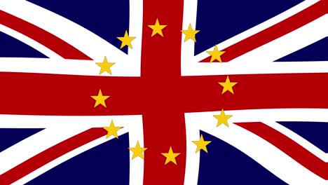 brexit del reino unido y estrellas de la unión europea en expansión en la bandera union jack animada