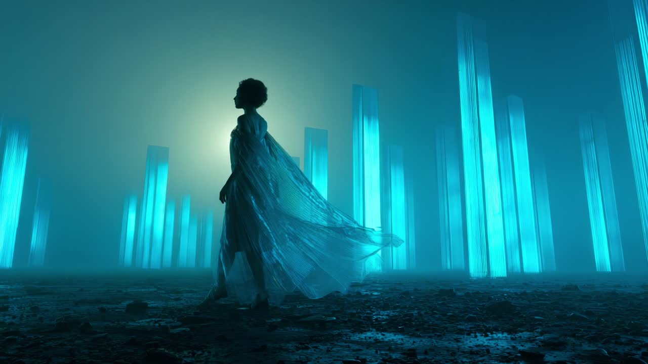 A Woman in a Futuristic Cityscape