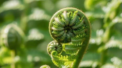 captivating close-up of fern unfurling fiddlehead, showcasing lush greenery and intricate patterns in nature's artwork of new growth