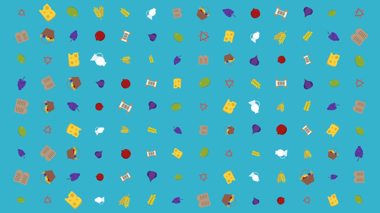 shavuot diseño de pisos de vacaciones fondo de animación con símbolos tradicionales