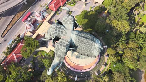 4k top down aerial erawan museum in samut prakan province, thailand