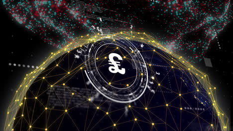 pound currency symbol and digital network connections animation over globe