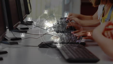 animación de la red de conexiones a través de escolares que utilizan computadoras