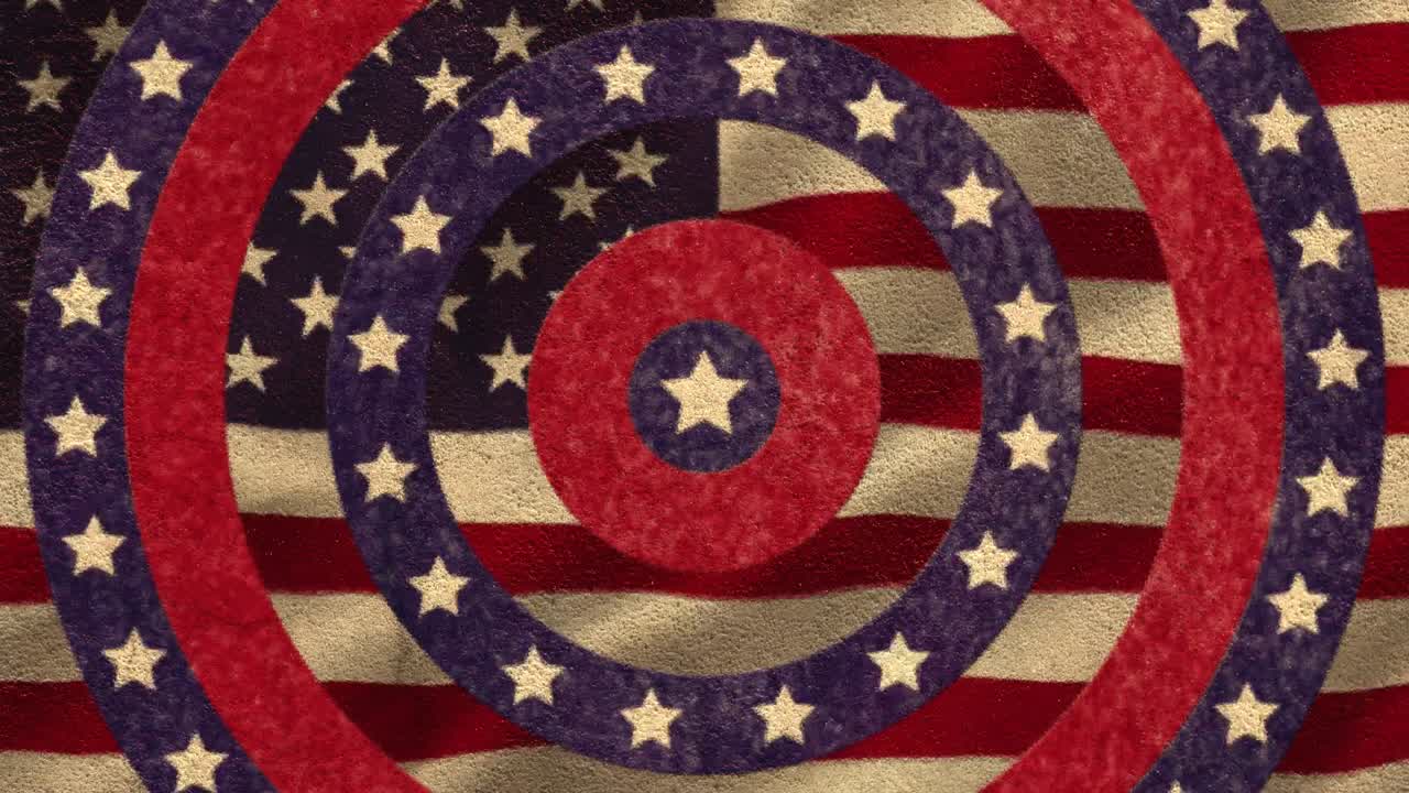 bandera estadounidense con estrellas blancas giratorias con círculos azules y rojos