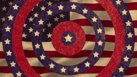 american flag with turning white stars with blue and red circles
