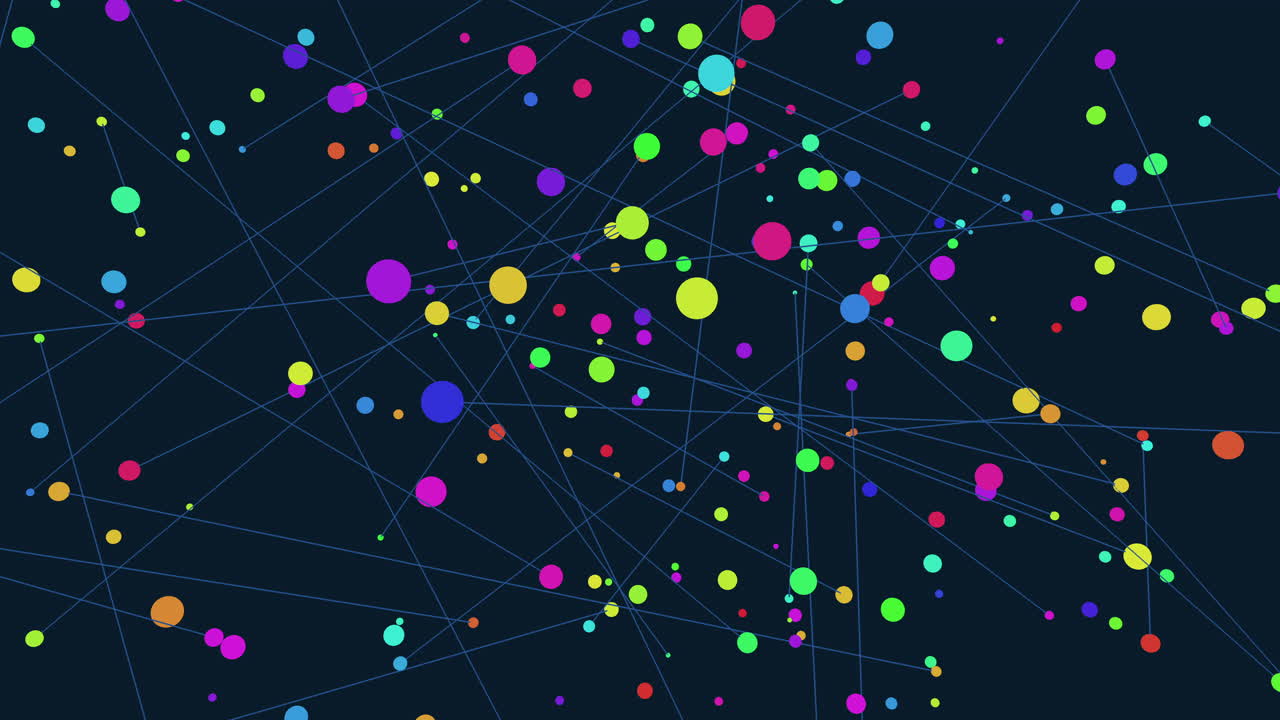 Fly colorful confetti with connected lines in dark space