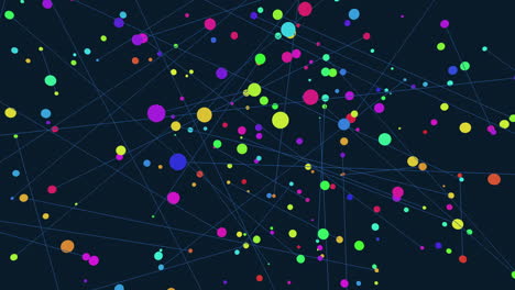 volar confeti de colores con líneas conectadas en el espacio oscuro