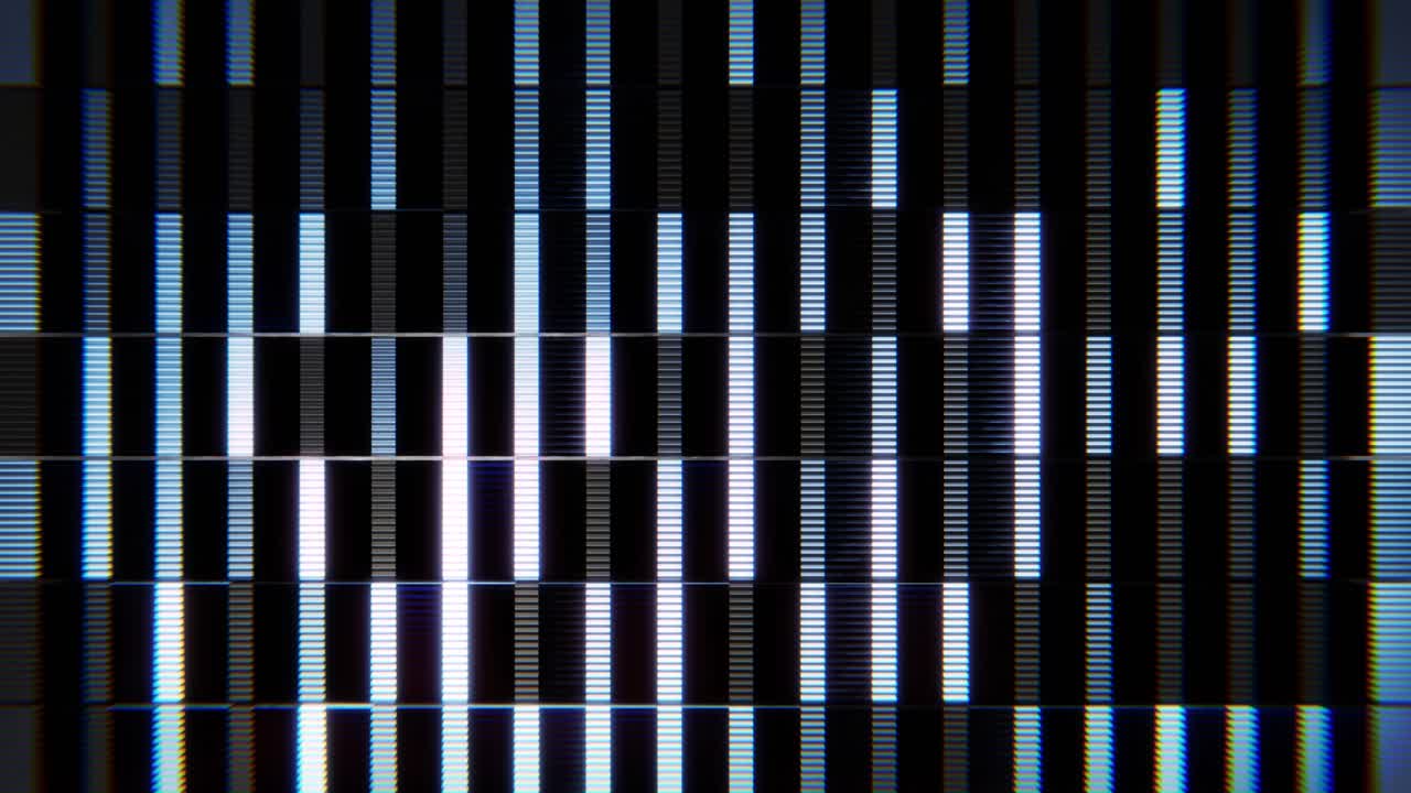 Dynamic Grid of Blue and White Light Bars on Digital Display