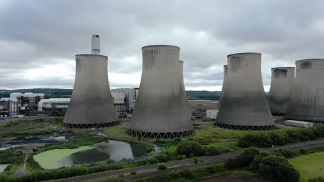 aerial view ratcliffe-on-soar nuclear power station towers rising from agricultural nottingham farmland