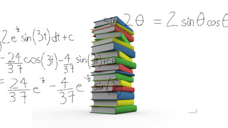 pile of books and mathematical equations and graphs
