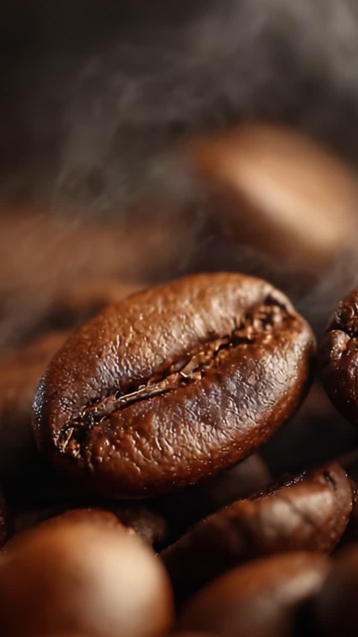 Forkæl Dig Selv med den Rige Aroma af Friskristede Kaffebønner Fanget i Fantastisk Detalje, der Fremhæver Deres Naturlige Olier og Teksturer i en Varm, Indbydende Ramme