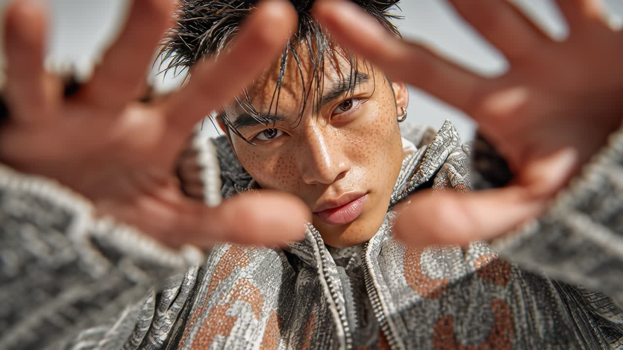 Fashion model reaching towards camera in slow motion montage