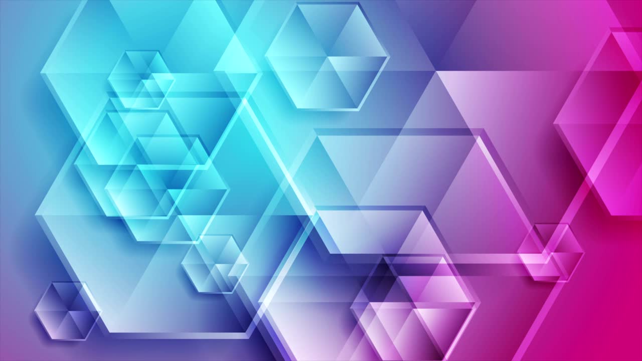 animación de video de tecnología abstracta azul púrpura con hexágonos brillantes