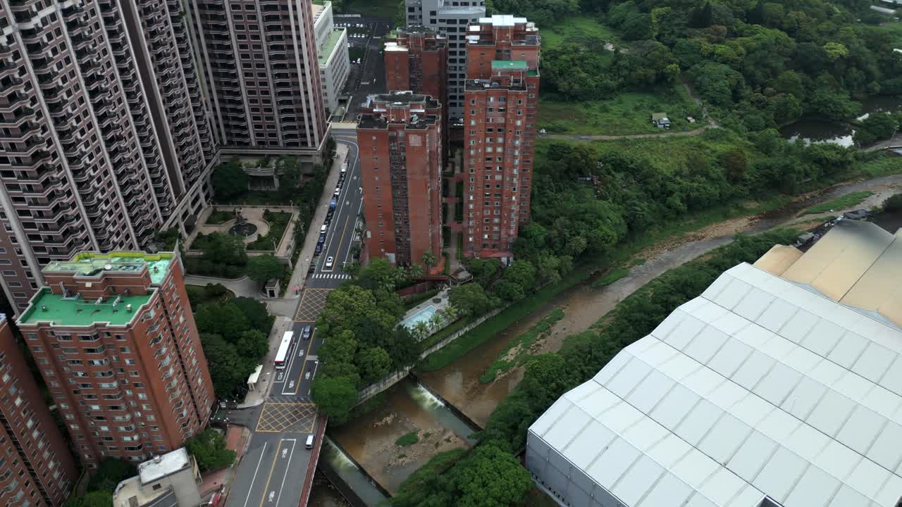 Residential buildings, streets, and greenery in luzhu district, taoyuan city, taiwan, aerial view