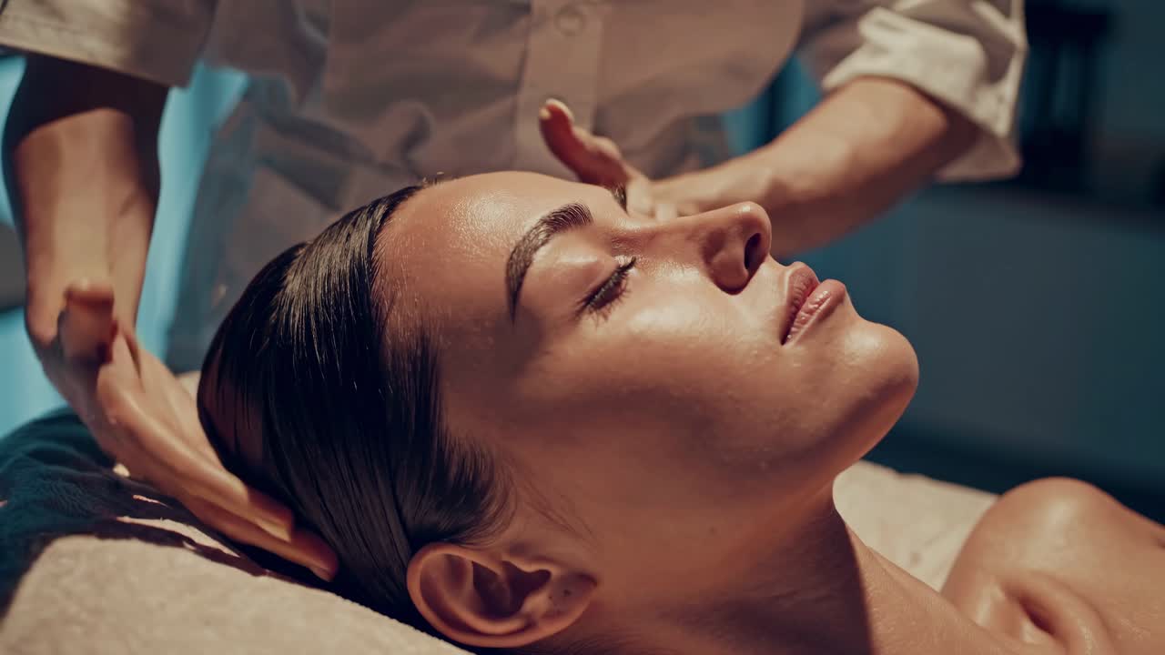 mujer recibiendo un masaje facial en un spa