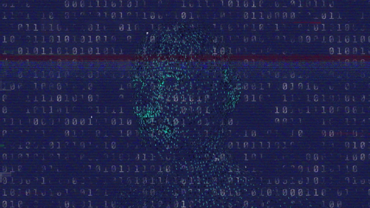 Animation of binary coding and spots on blue background