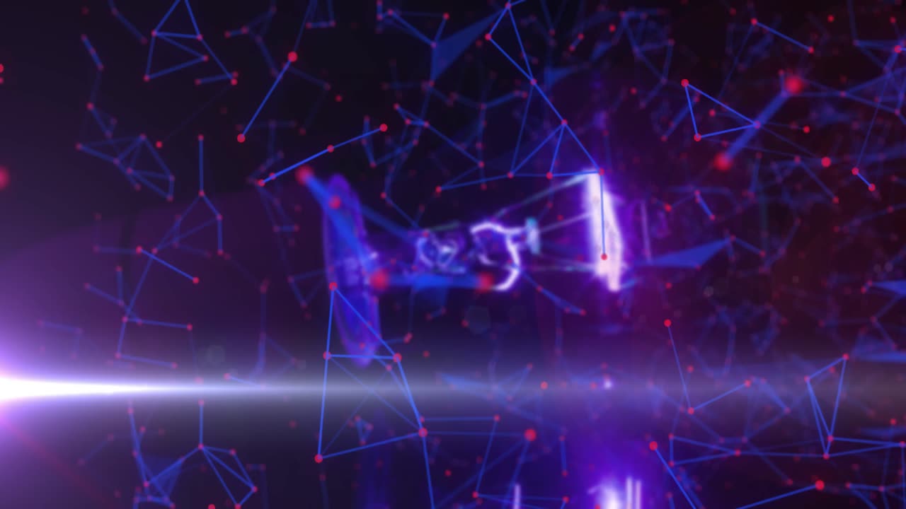 animación de la red de conexiones que giran sobre el satélite brillante