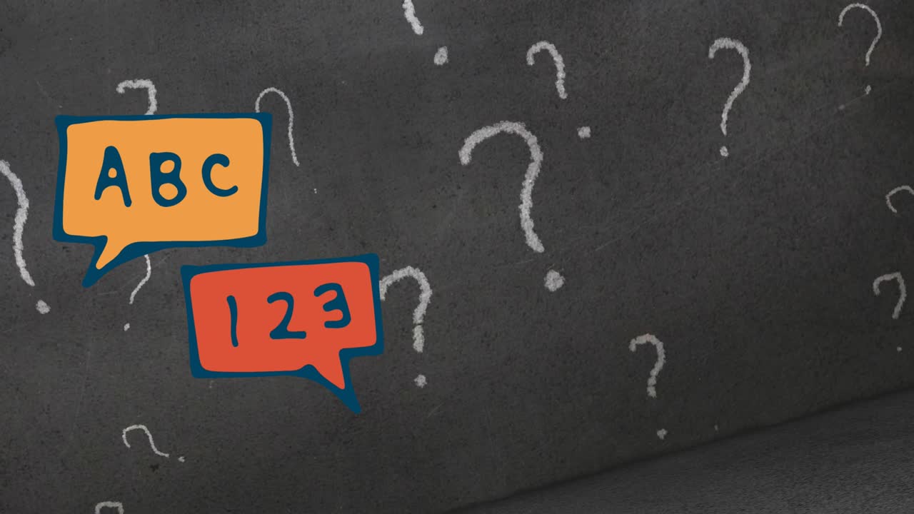 Animation of speech bubbles and question marks on black background