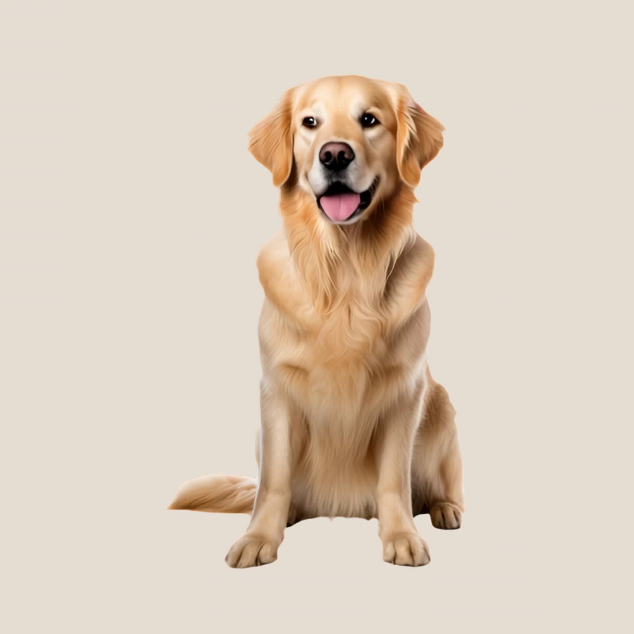 Golden retriever sitting happily animation isolated asset, transparent 4K video, alpha channel