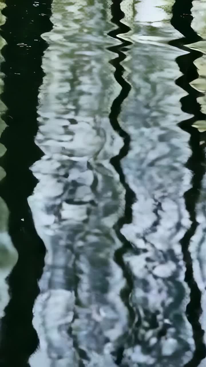 Vertical video: Showing portrait water surface rippling from breeze in channel, with vertical bands