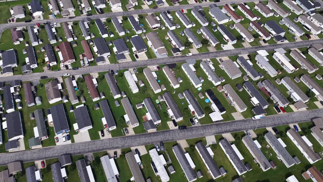 Overhead drone video of a nice neat trailer park community in Indiana