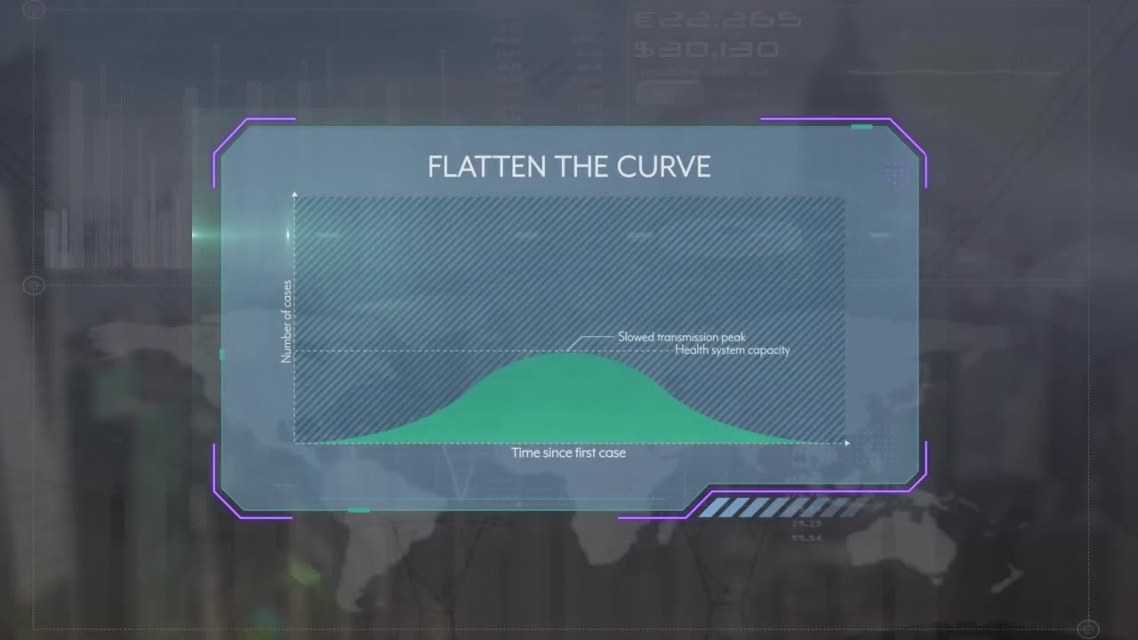도시 풍경 위의 데이터 처리 애니메이션