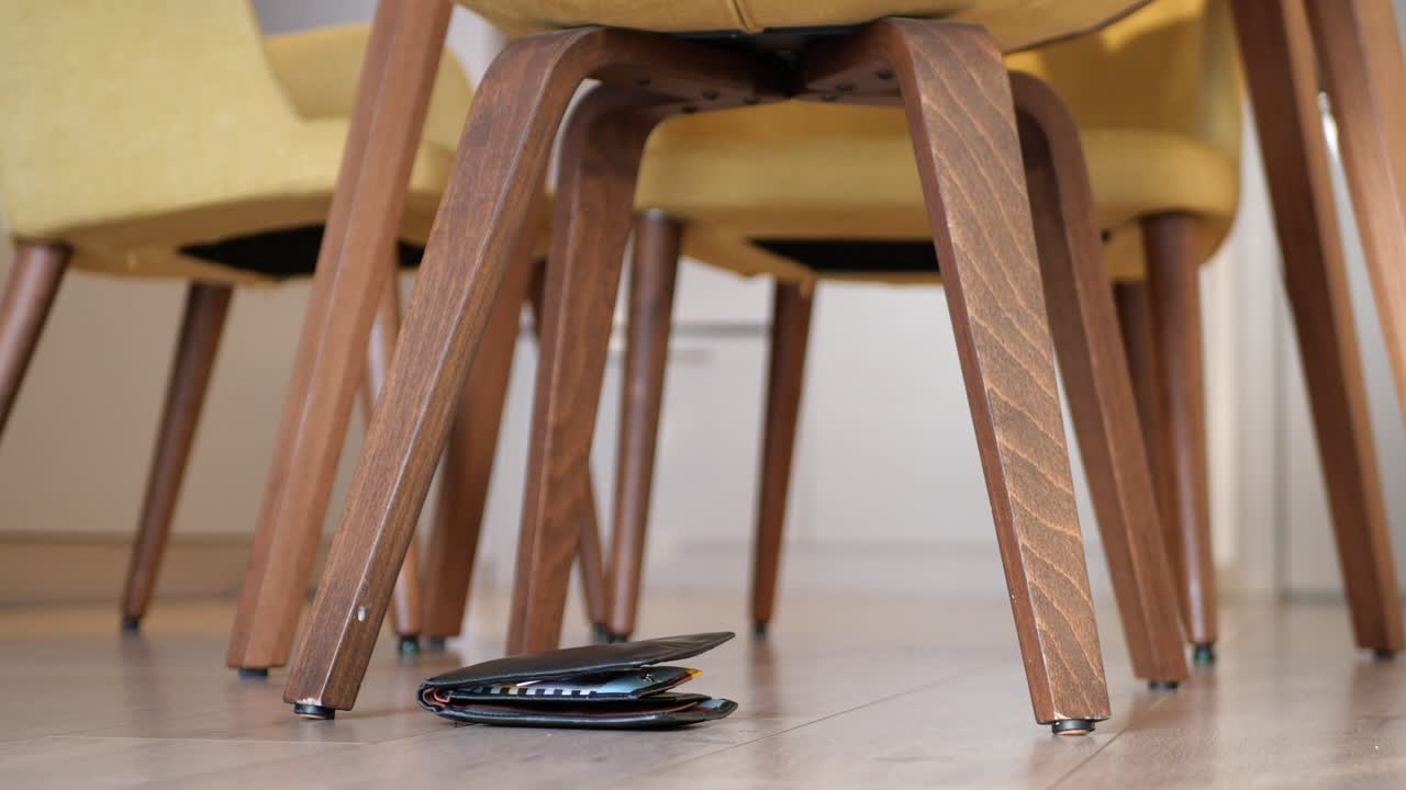 billetera perdida debajo de las sillas del comedor