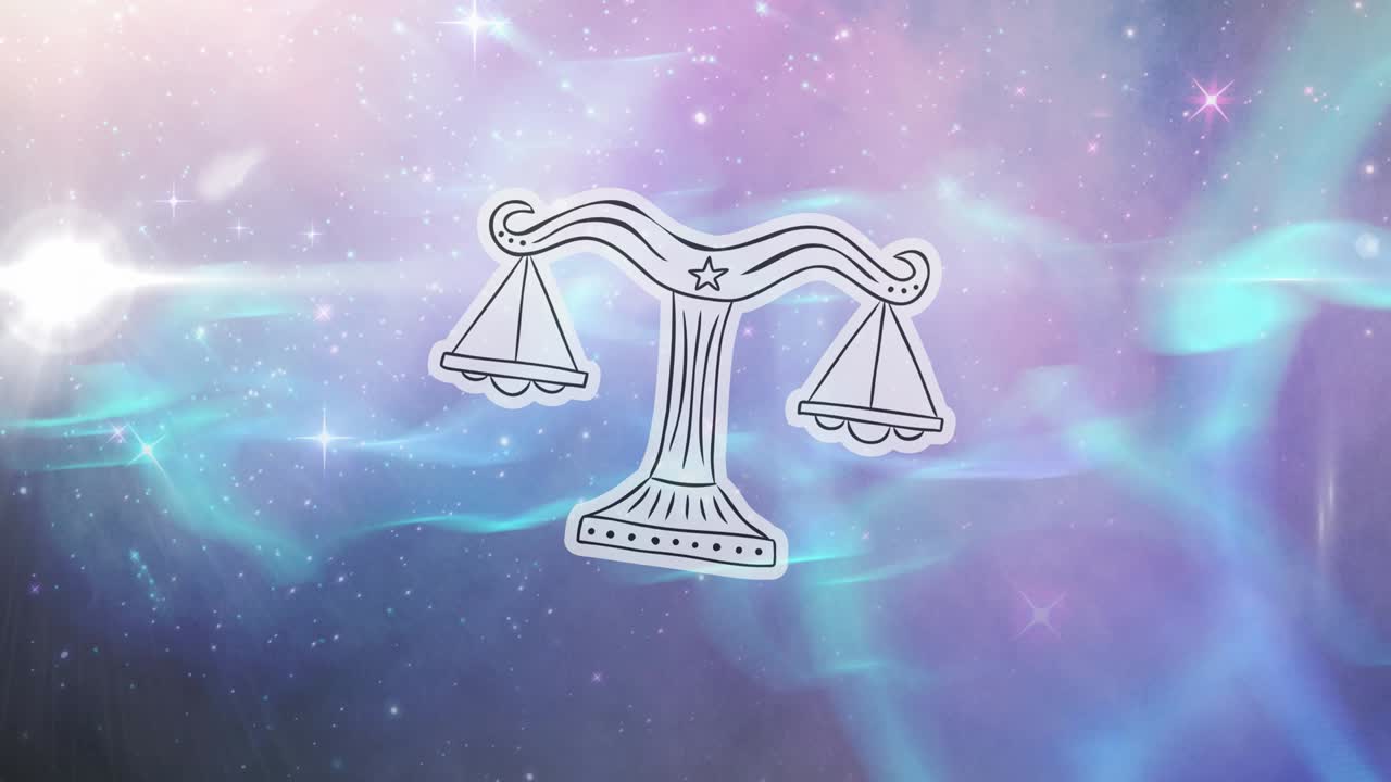 빛나는 별 위에 비늘자리 별자리 기호의 애니메이션