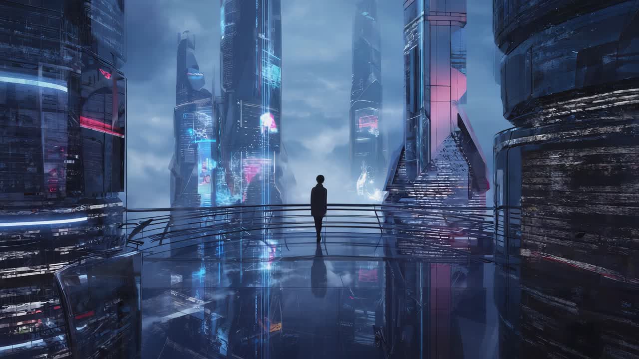 Futuristic Cityscape with a Person