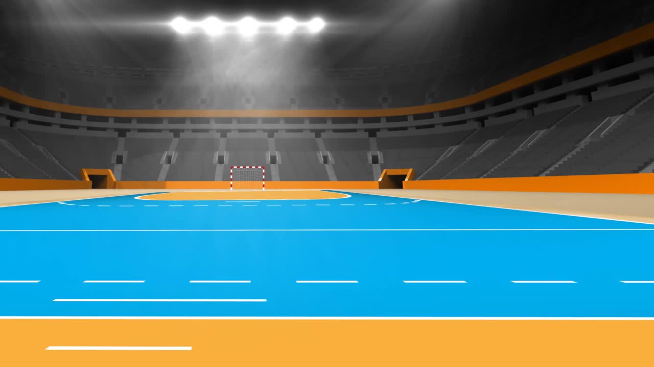 animación de un estadio deportivo de balonmano con iluminación