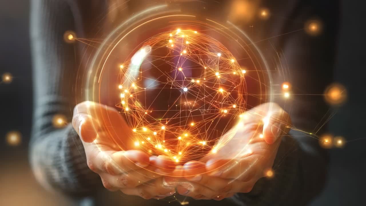 손 에 반이는 구 를 들고 있는 사람