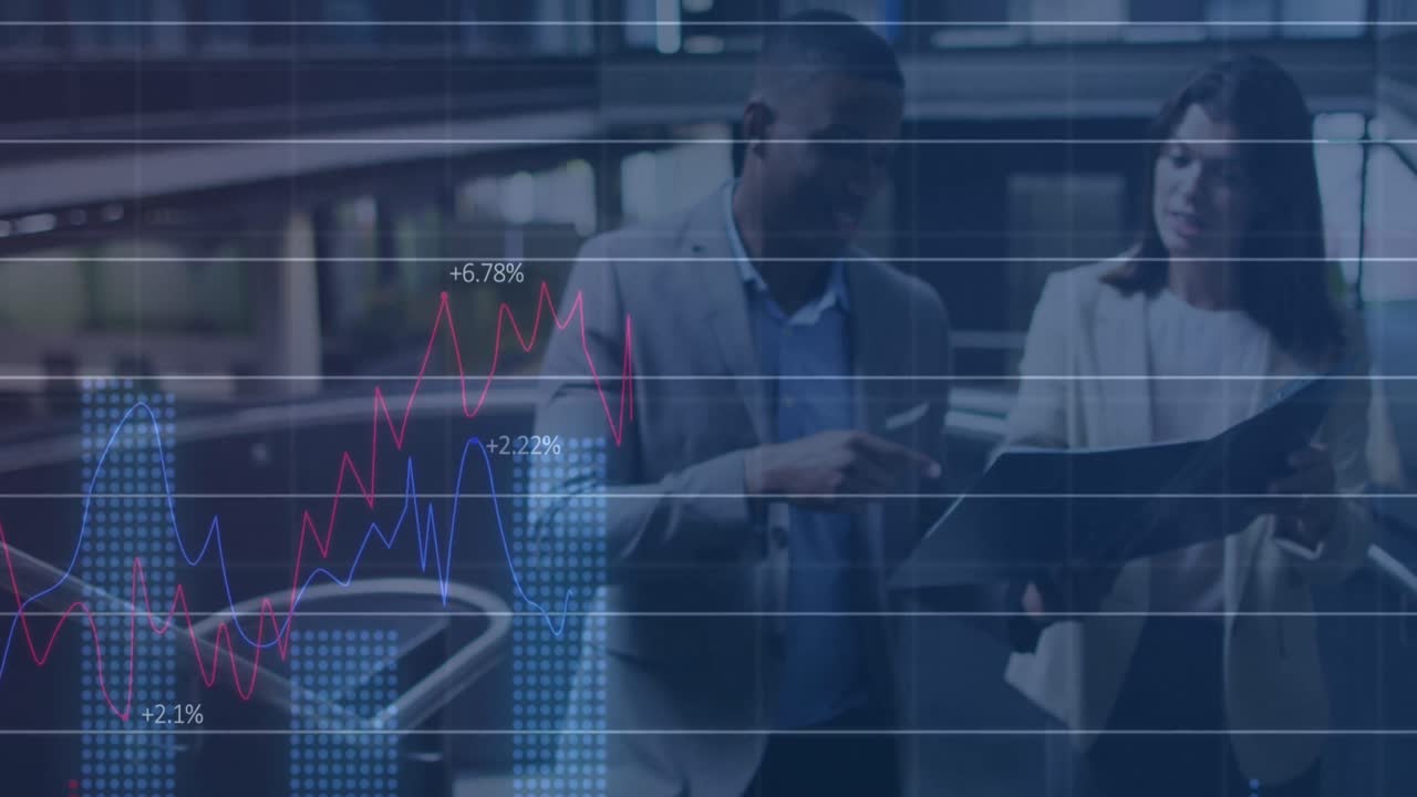 Animering av finansiella grafer och data över mångfald av kvinnliga och manliga kollegor på kontor