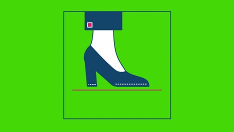 4k video of cartoon female shoe on green background.