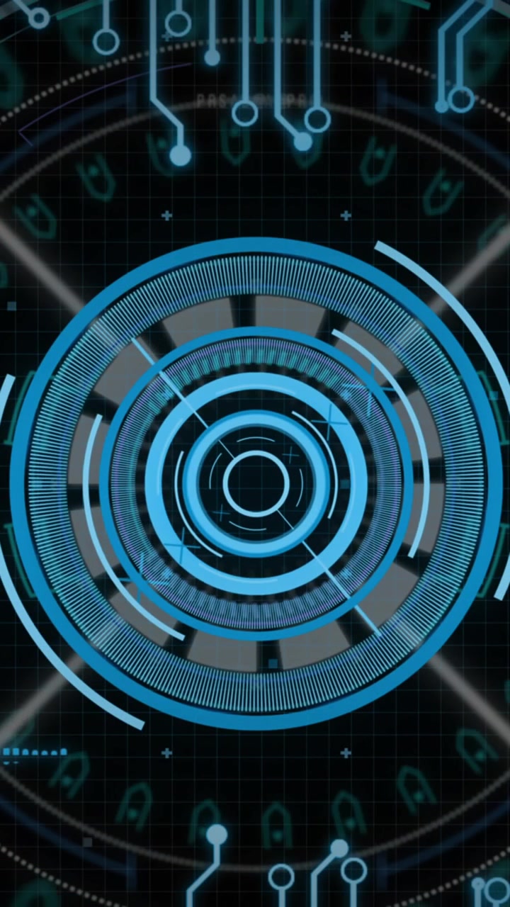 Animazione di scheda madre e scanner circolare blu che elabora dati