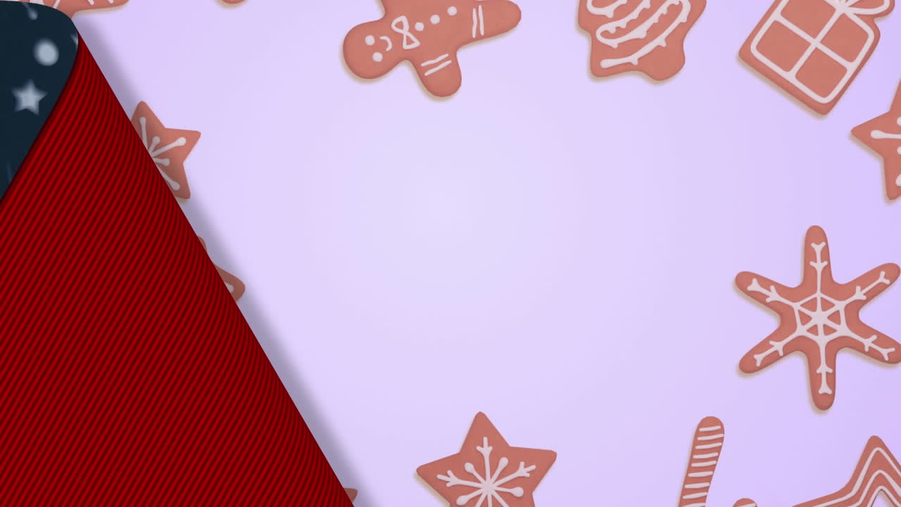 animación de copos de nieve sobre el pan de jengibre.