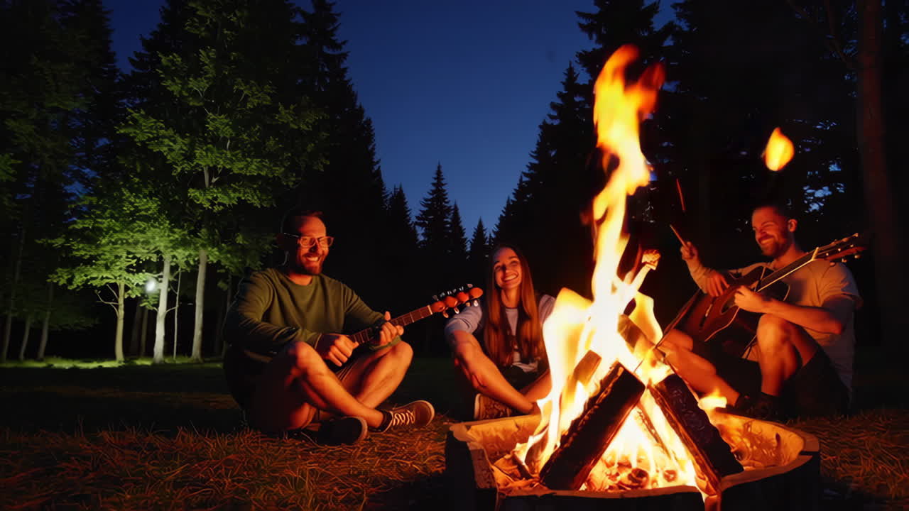 Friends Enjoying a Night by the Campfire