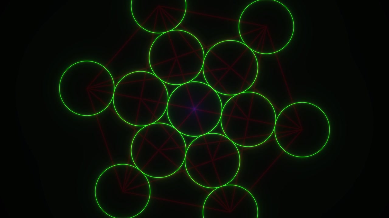 Abstrakt neon geometrisk mønster med pulserende cirkler og linjer