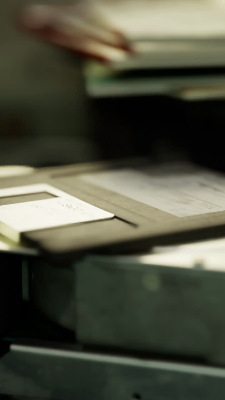 Vintage technology stored quietly in a forgotten lab during evening light